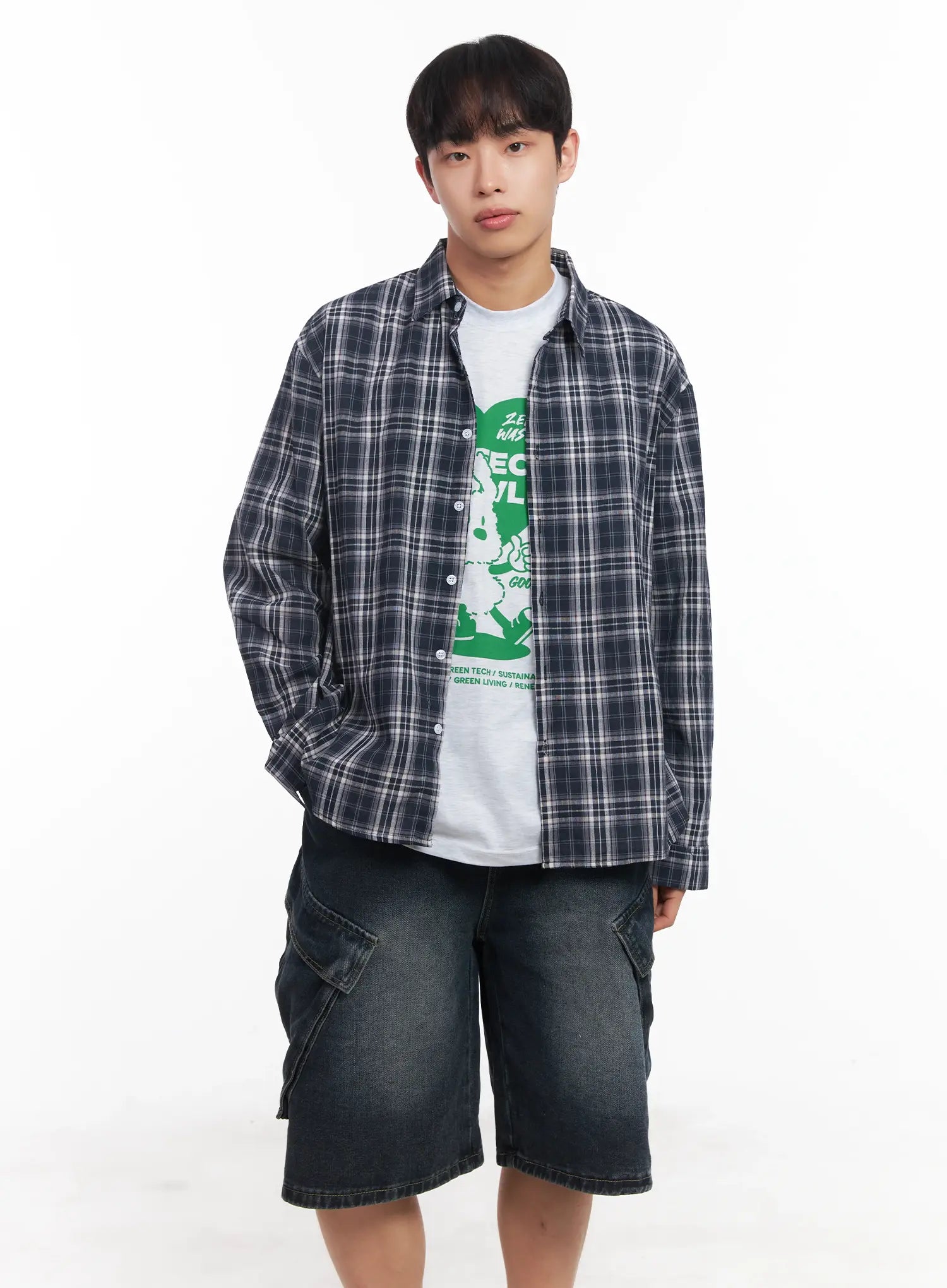 Men's Loose-Fit Flannel Shirt IU519
