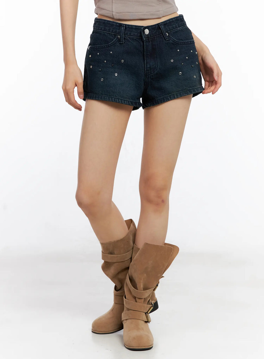 Studded Washed Denim Shorts CL530