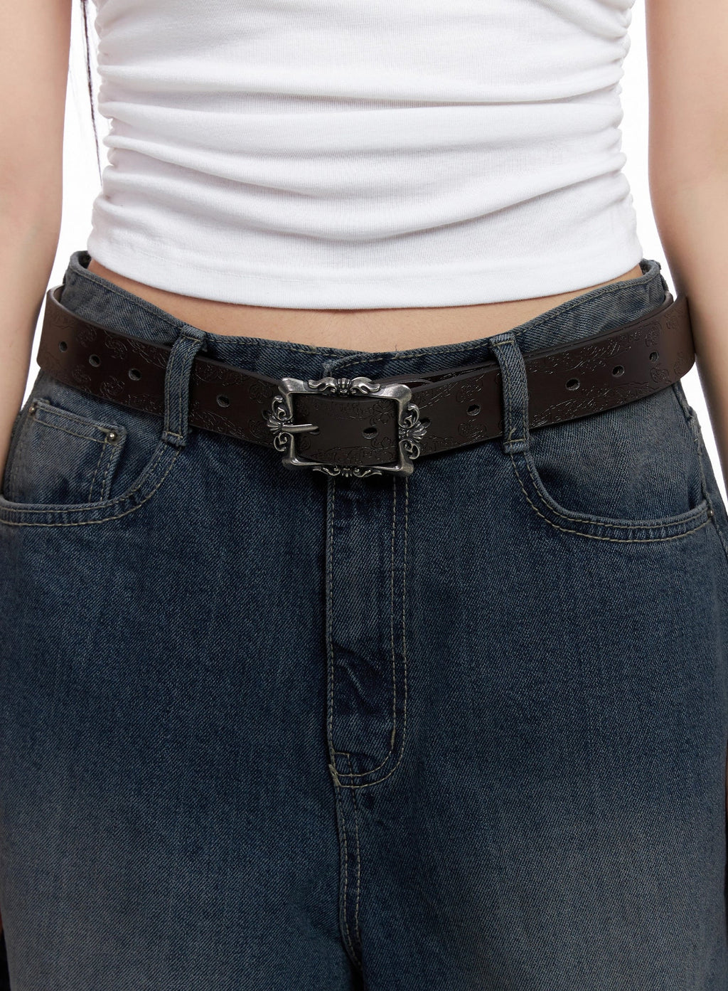 Square Buckle Faux Leather Belt IS525