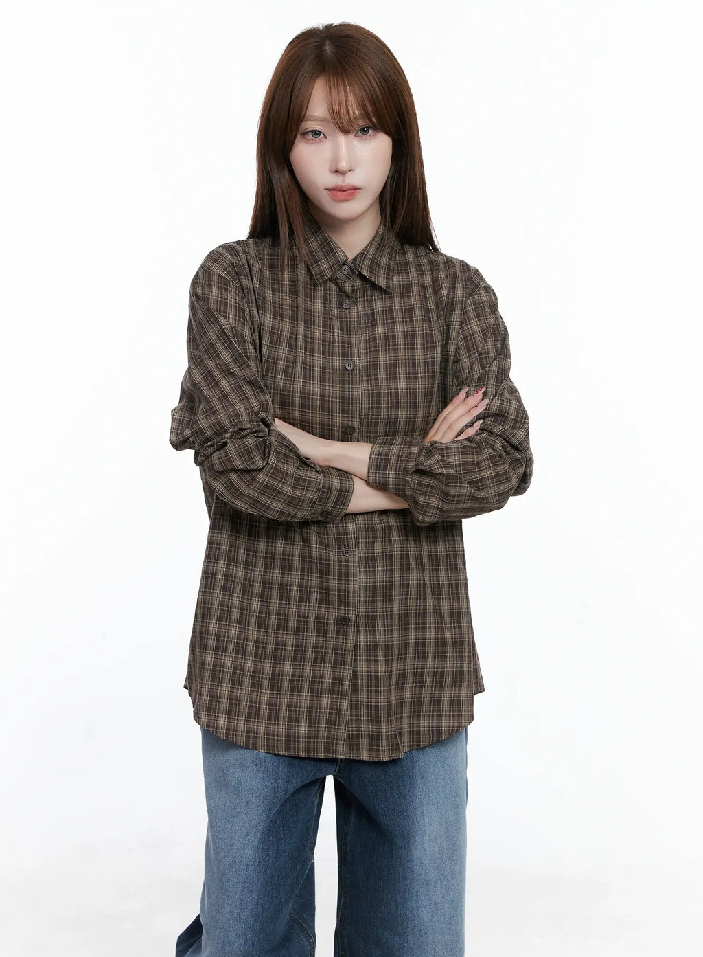 Oversized Plaid Button-Up Shirt CS501