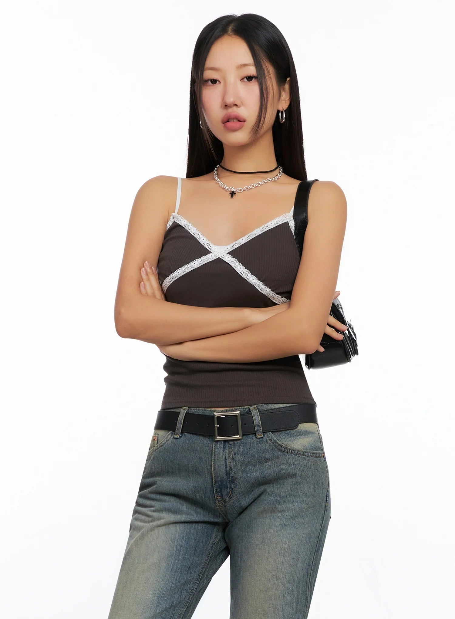 Ribbed Lace Trim Camisole IG528