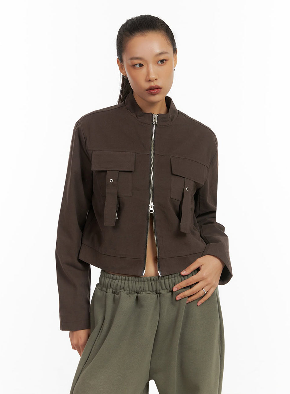 Fit Cotton Zip-Up Solid Jacket IO409