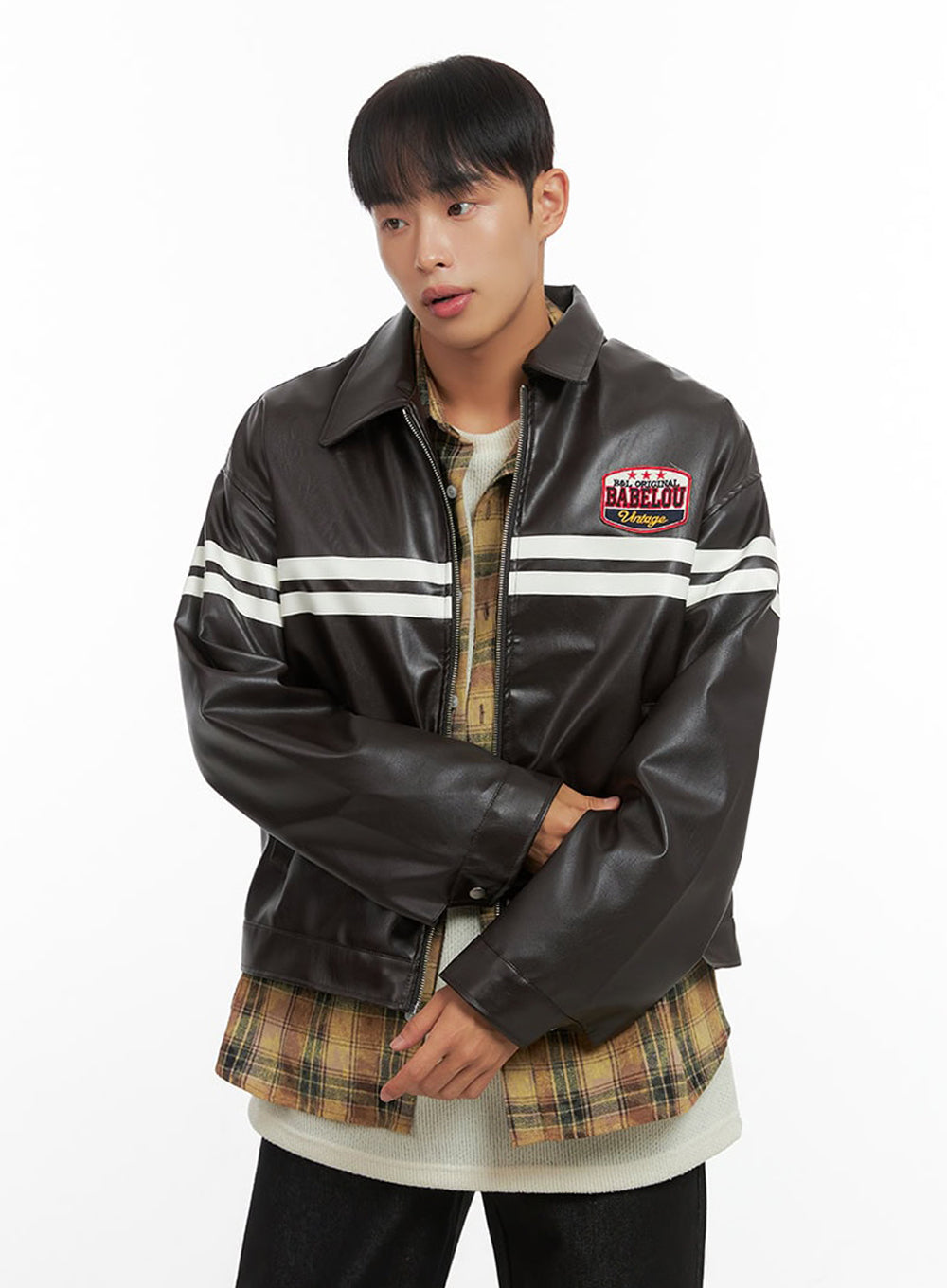 Men's Patched Zip-Up Rider Jacket IO420