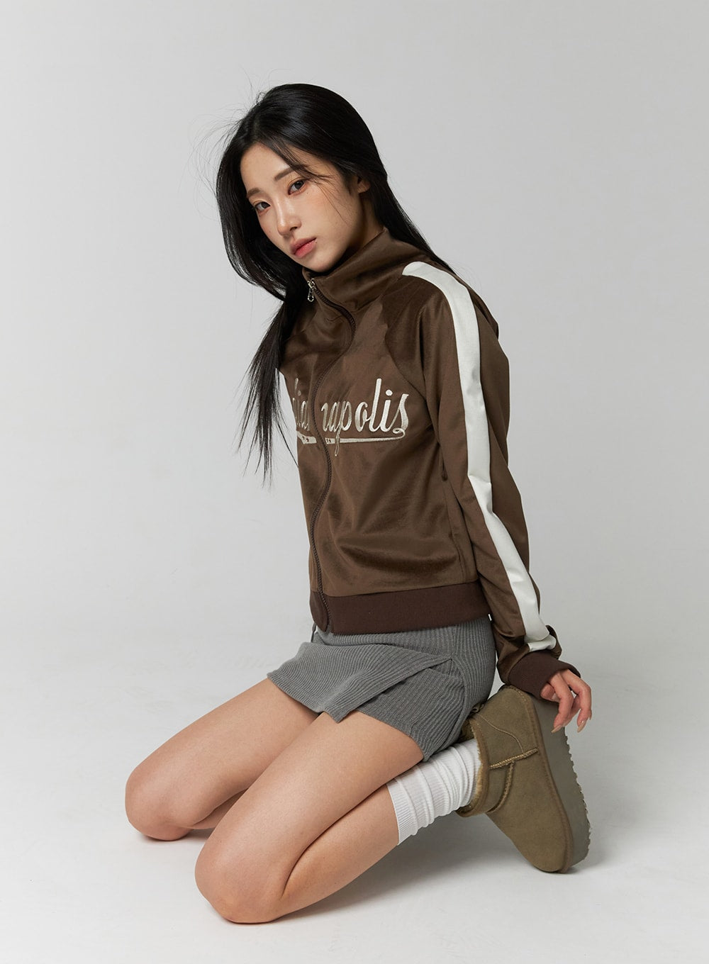 Zip Up Velvet Lettering Jacket CD311