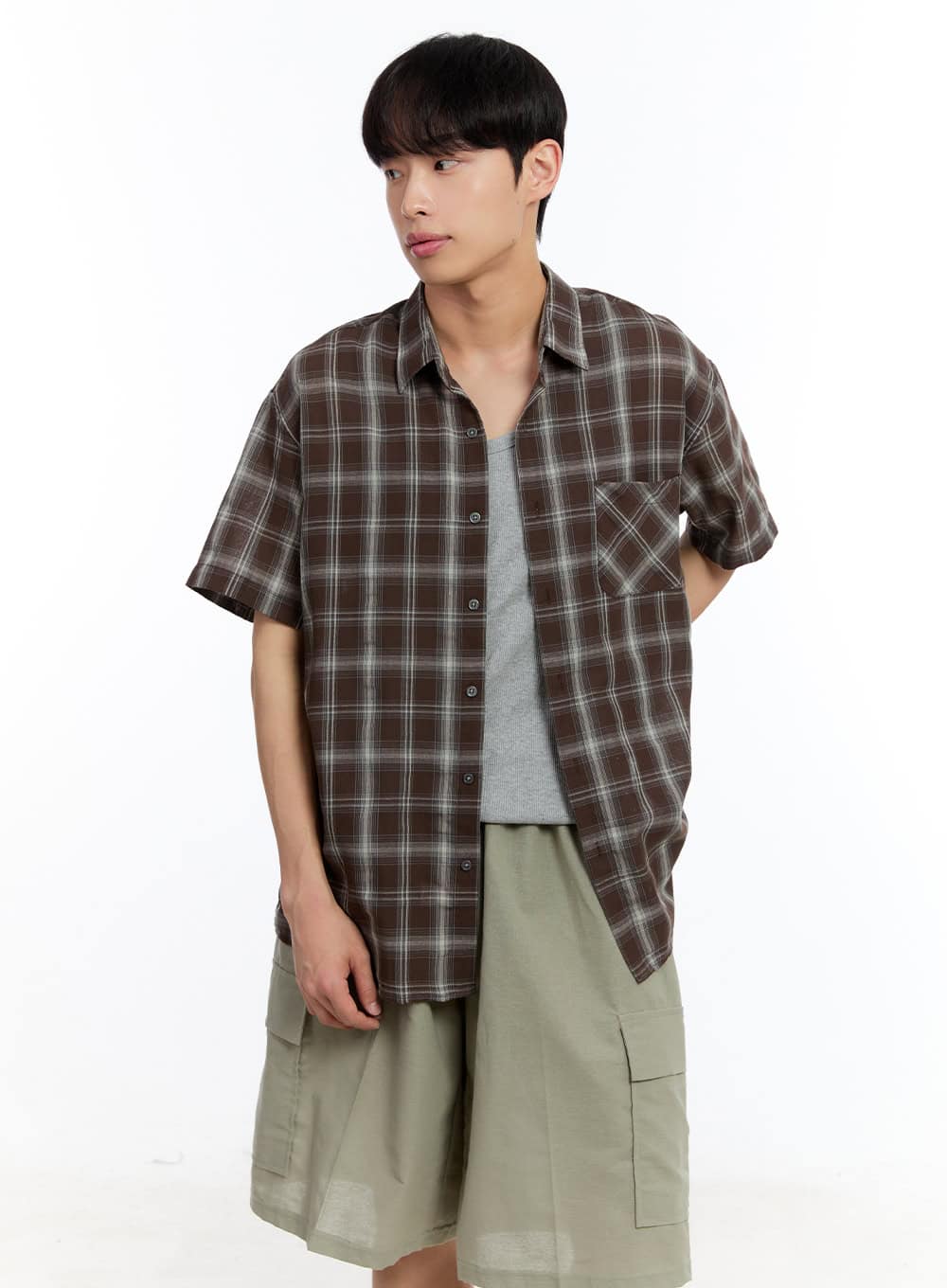 Men's Check Collared Short-Sleeve Shirt IY530