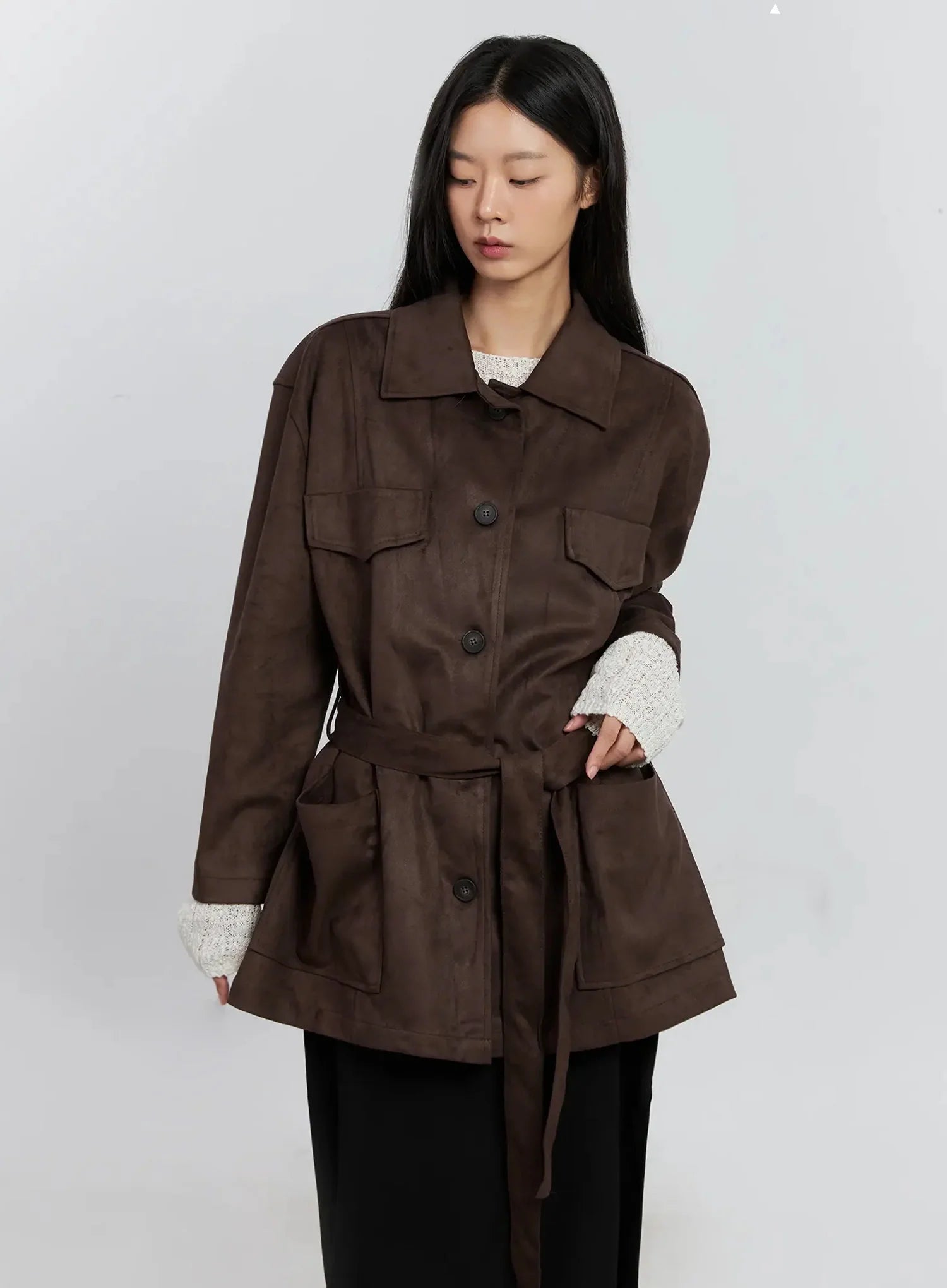 Suede-Style Button-Up Jacket IS515
