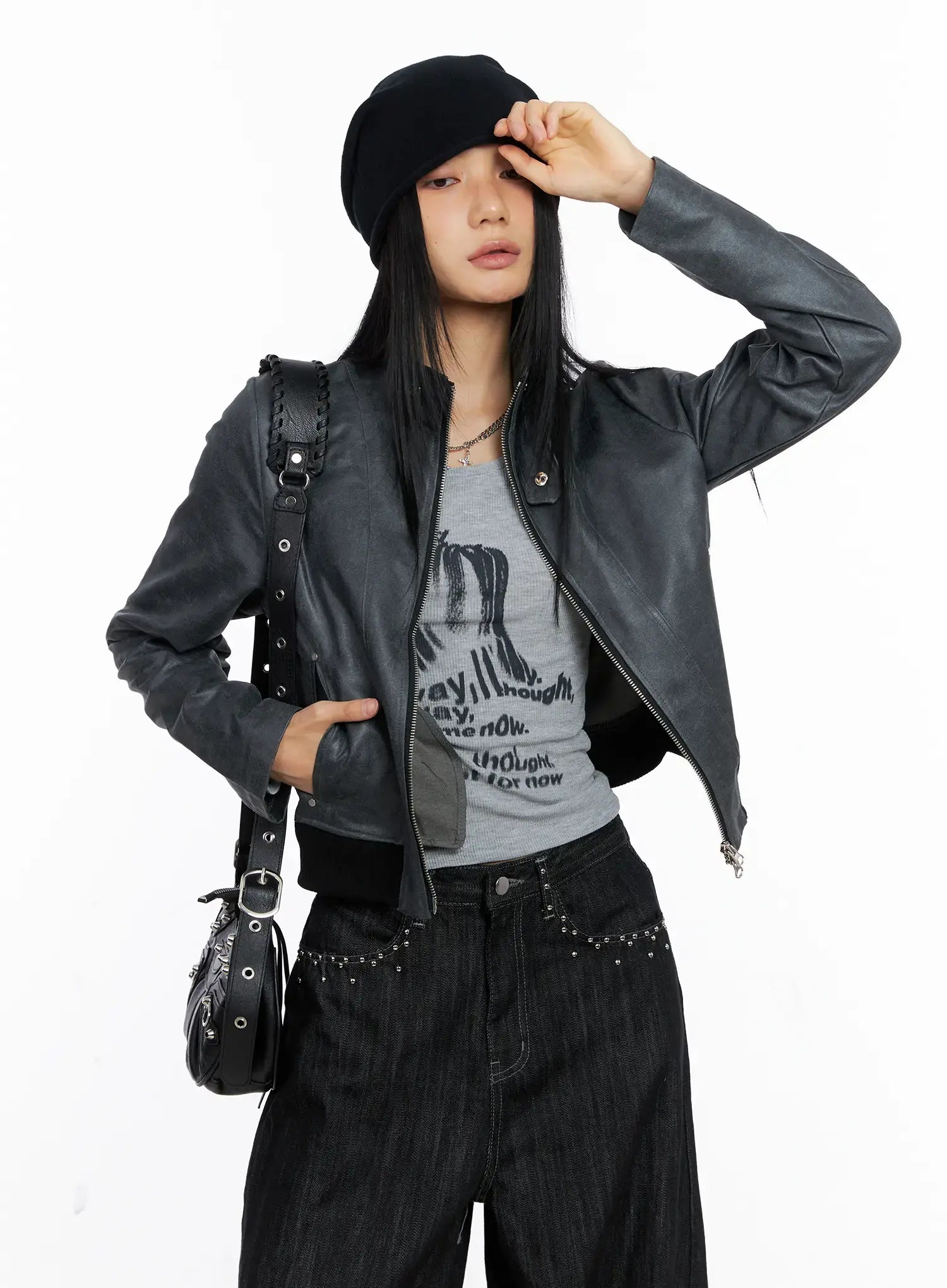 Cropped Faux Leather Jacket CS509