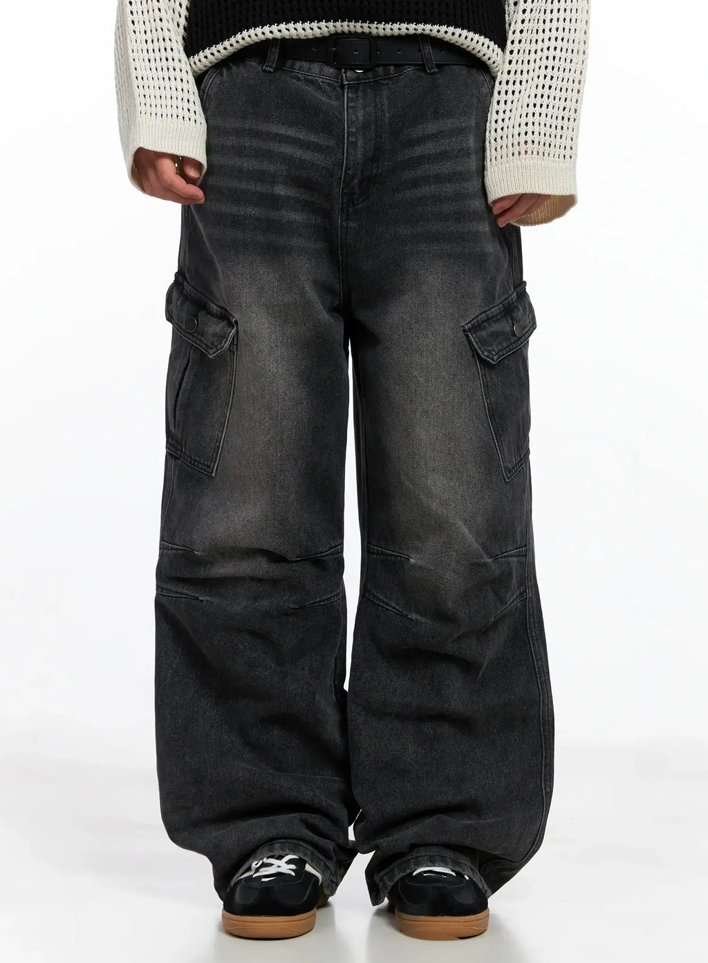 Men's Double Darted Cargo Wide-Leg Jeans IS509