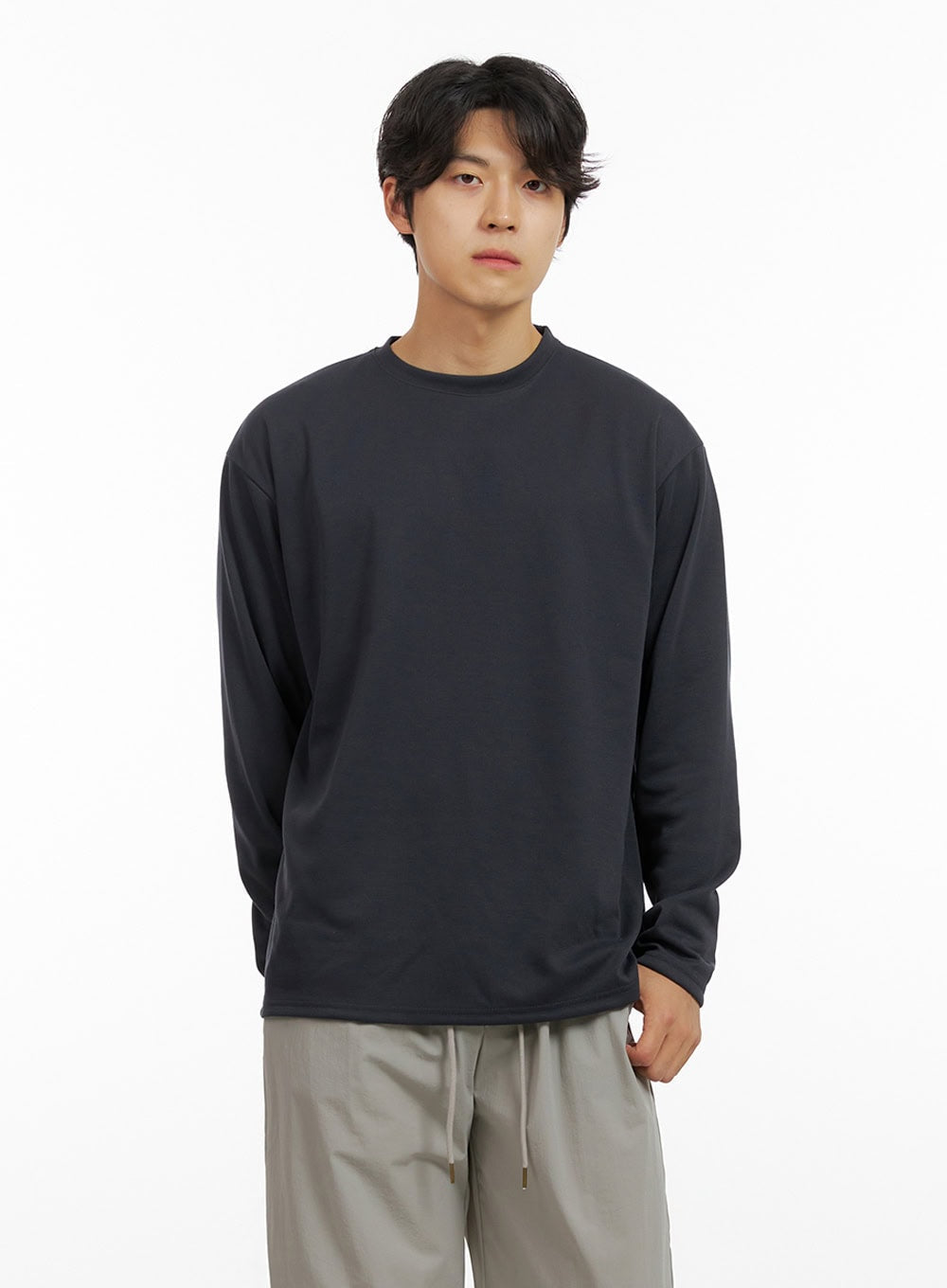 Men's Loose Round Neck Long Sleeve (Dark Gray) IG409