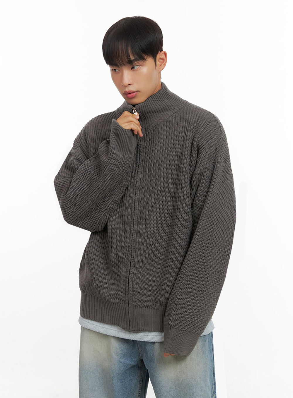 Men's Turtle Neck Cable Zip-Up Knit IO420