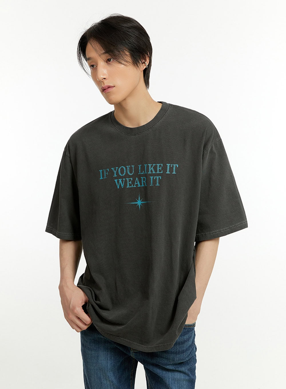 Men's Washed Lettering T-Shirt IL418