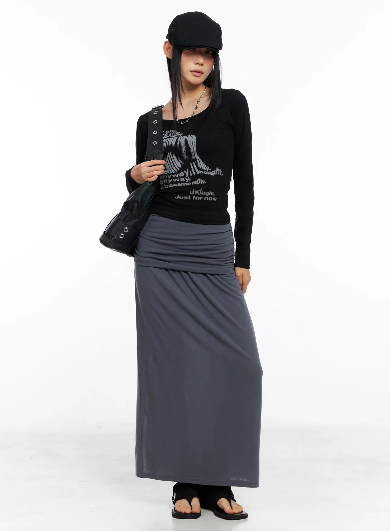 Shirred Waist Side-Cut Maxi Skirt CS509