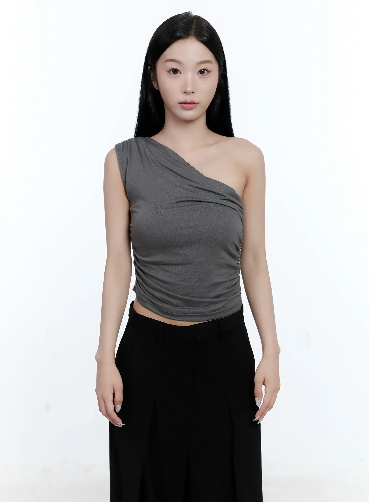 Asymmetric Ruched One-Shoulder Top CL530