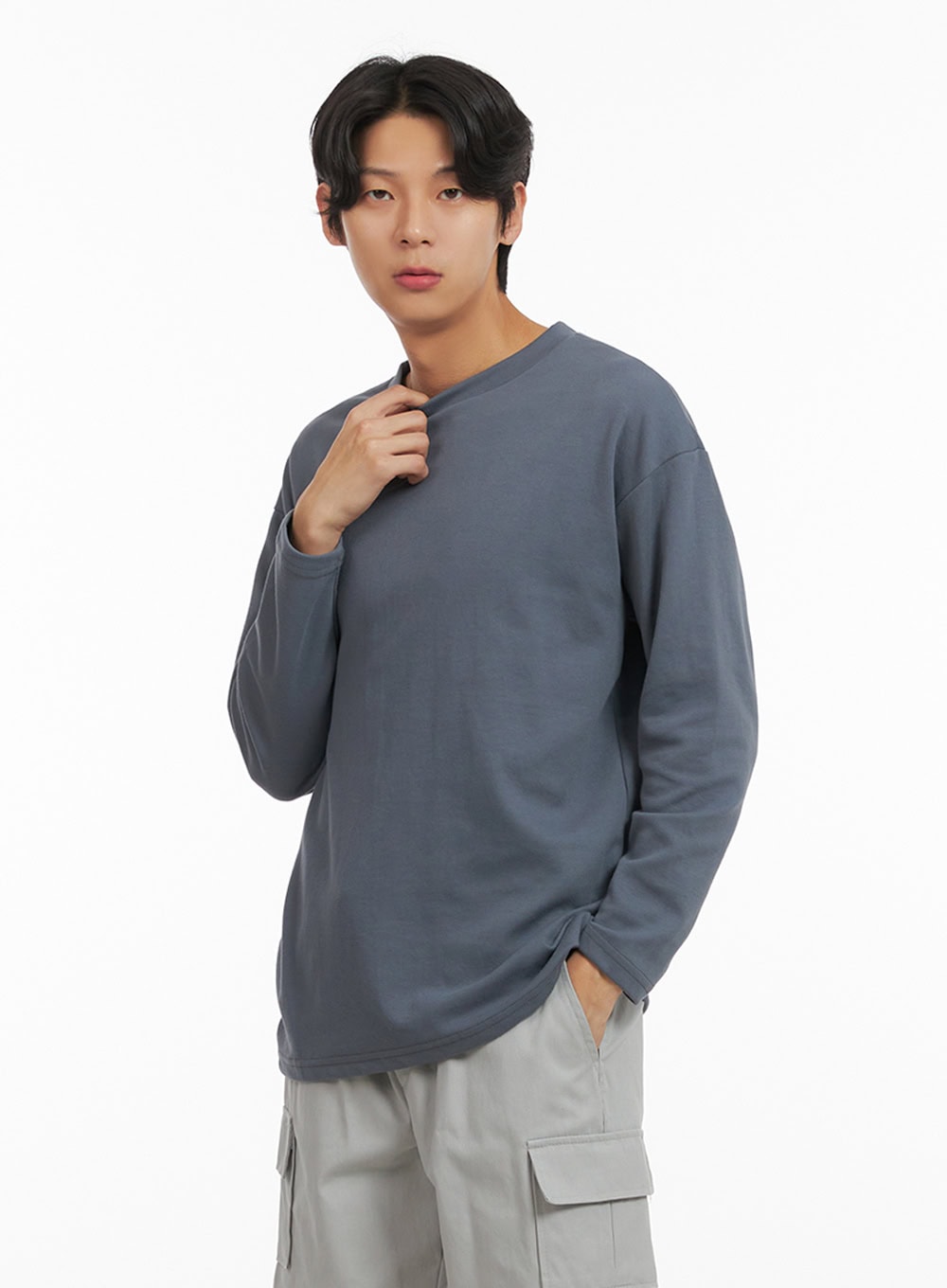 Men's Basic Oversized Long Sleeve Tee (Dark Gray) IY416