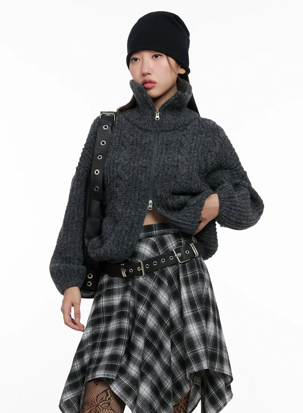 High Neck Chunky Zip Up Sweater IG527