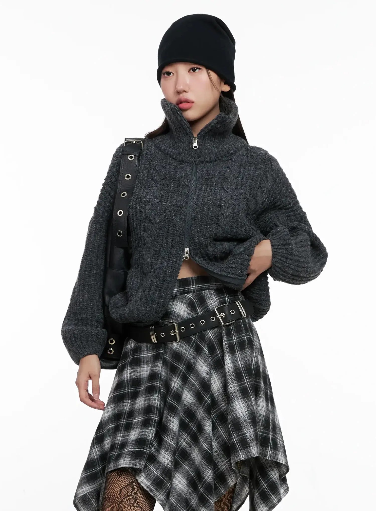 High Neck Chunky Zip Up Sweater IG527