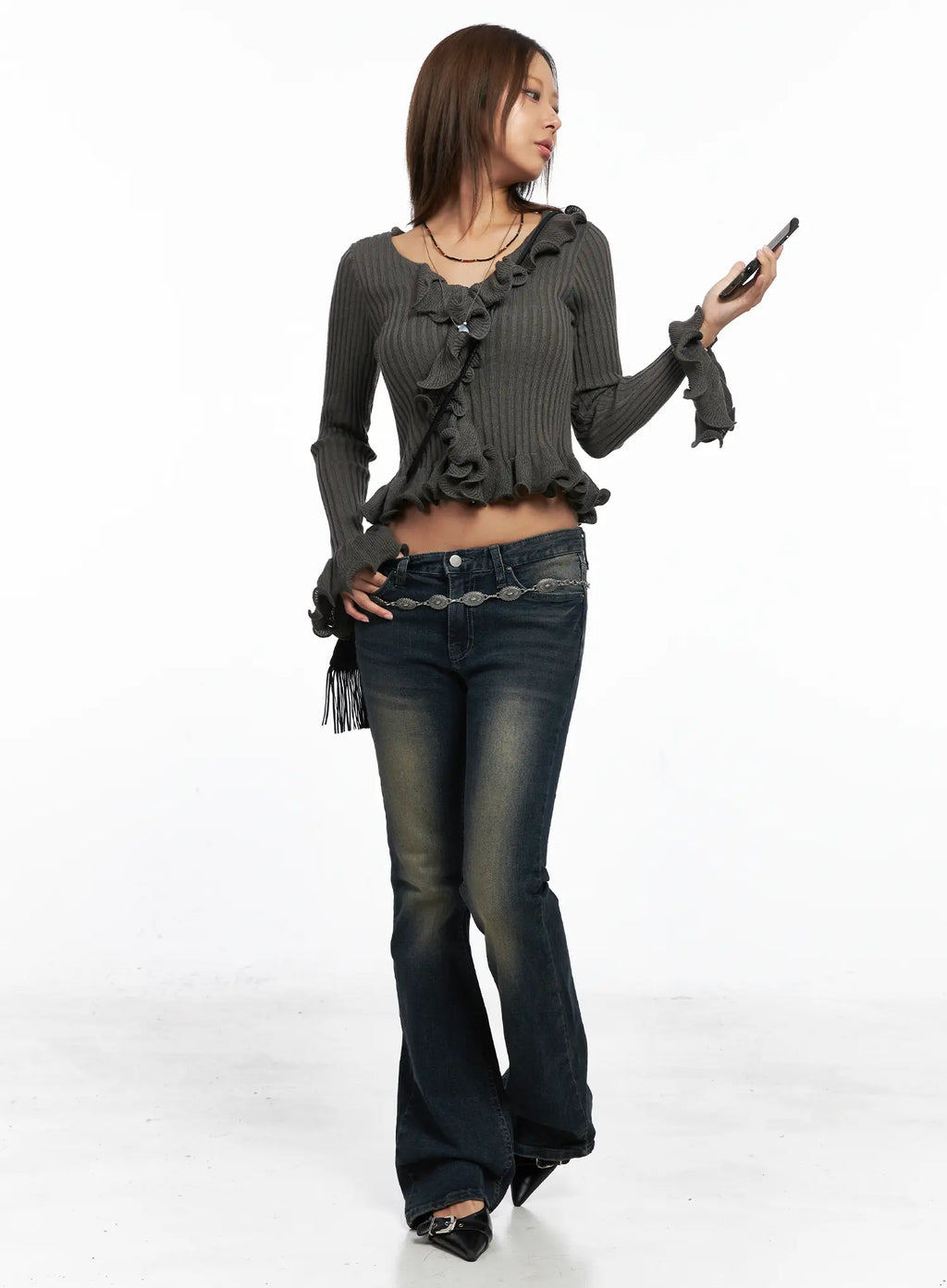 Ruffle Trim Slim-Fit Cardigan CO510