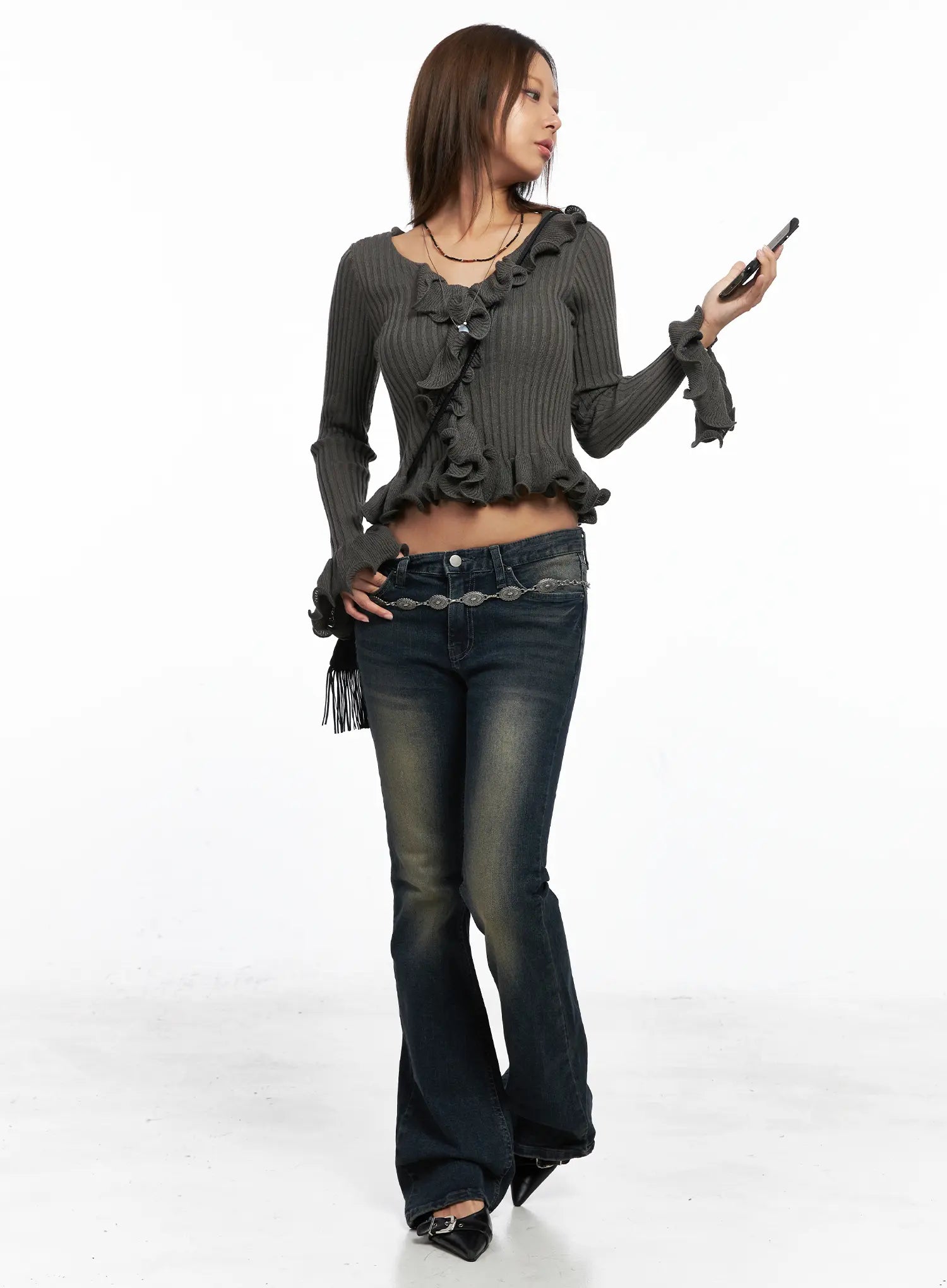 Ruffle Trim Slim-Fit Cardigan CO510