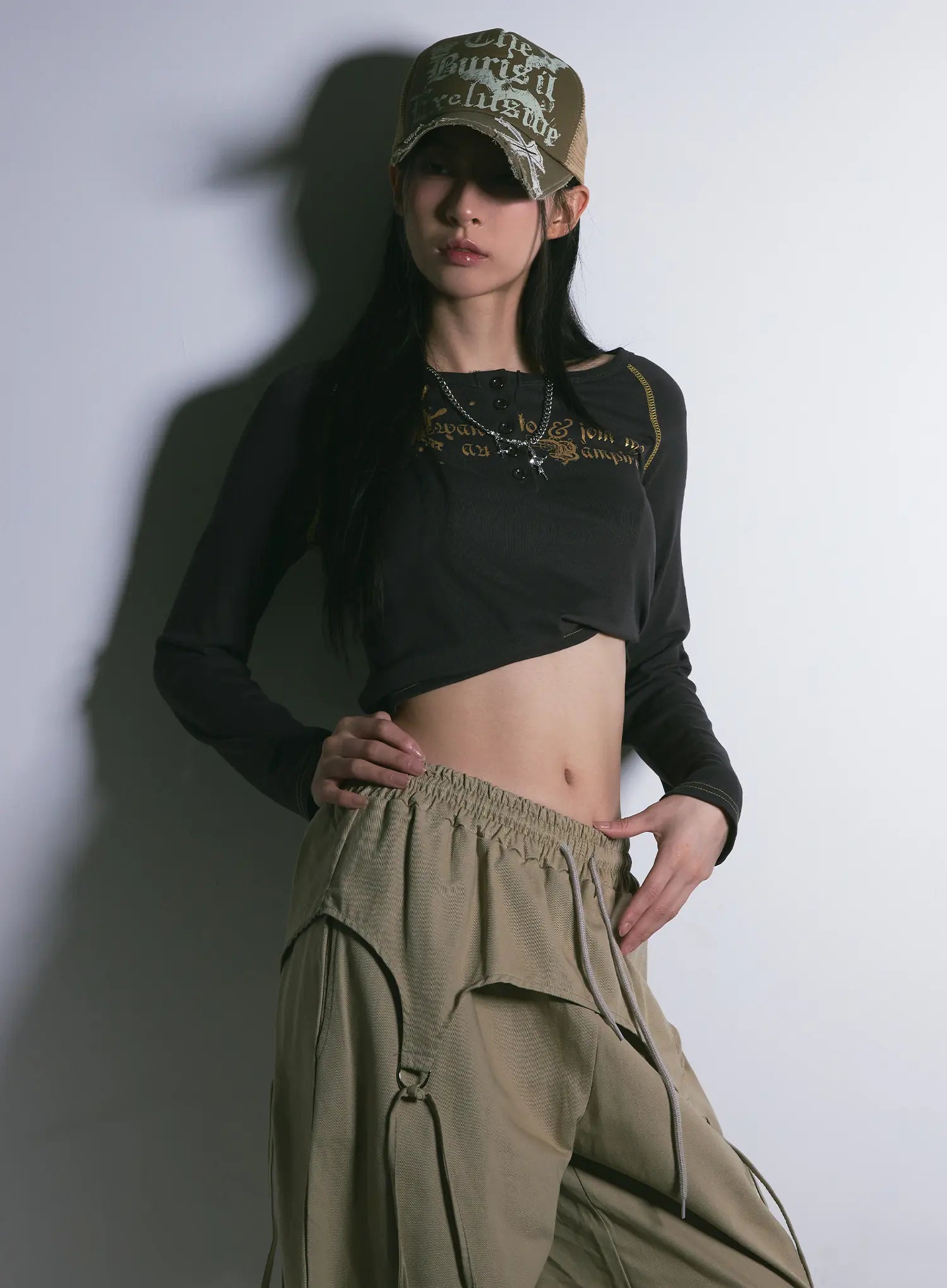 Tattoo Graphic U-Neck Long Sleeve Tee CG526