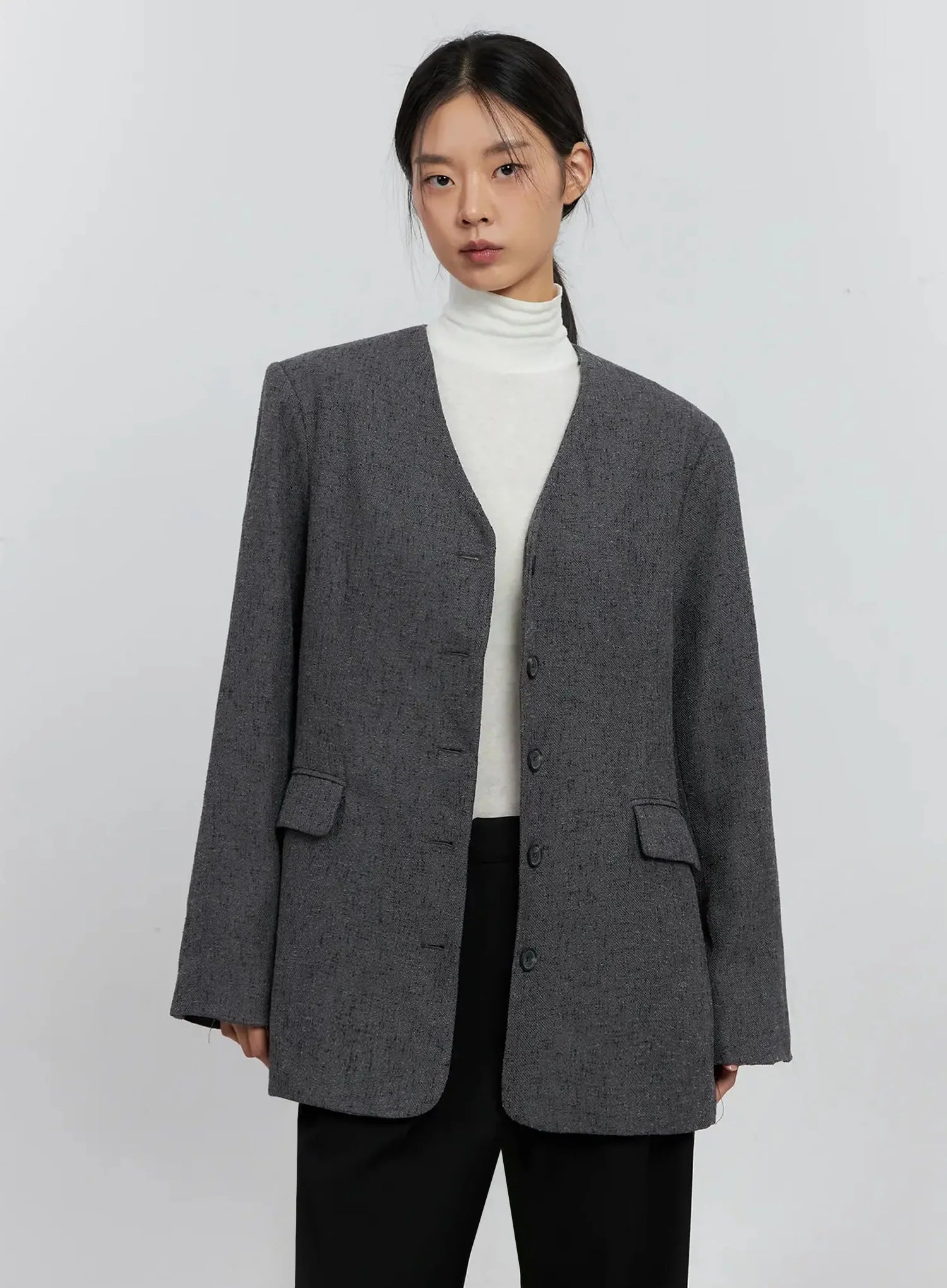 Oversized Collarless Blazer IS516