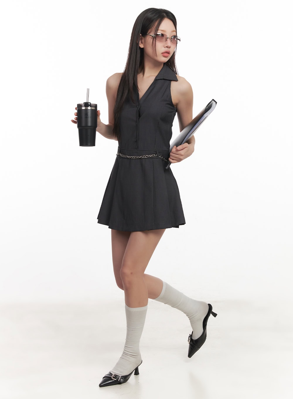 Stripe Pleated Halter Neck Dress CA518