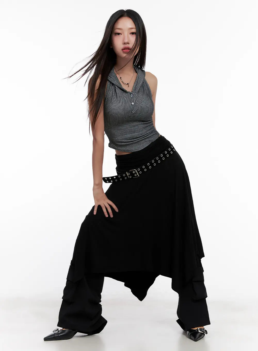 Ribbed Button Hoodie Crop Tank CL518