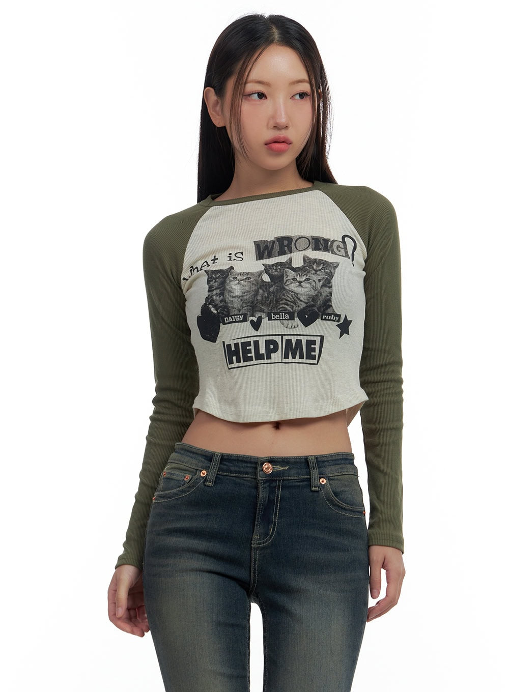 Graphic Raglan Cotton Crop Top CS424