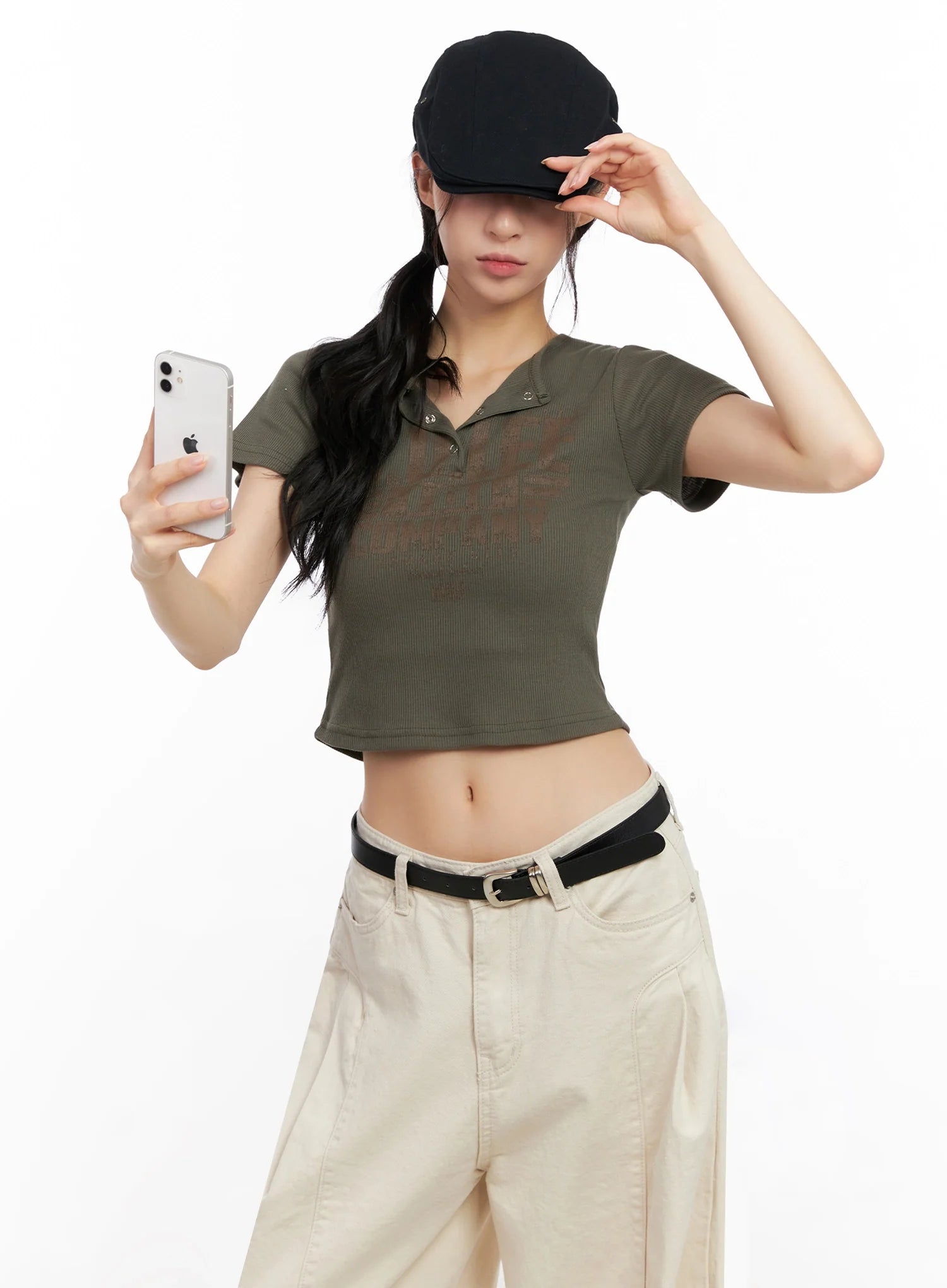 Graphic Snap Collar Crop Tee IG508