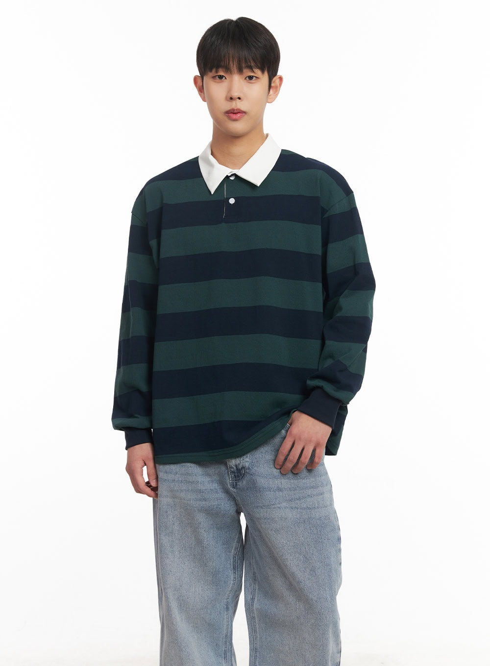 Men's Striped Long-Sleeve Collared Shirt IM514