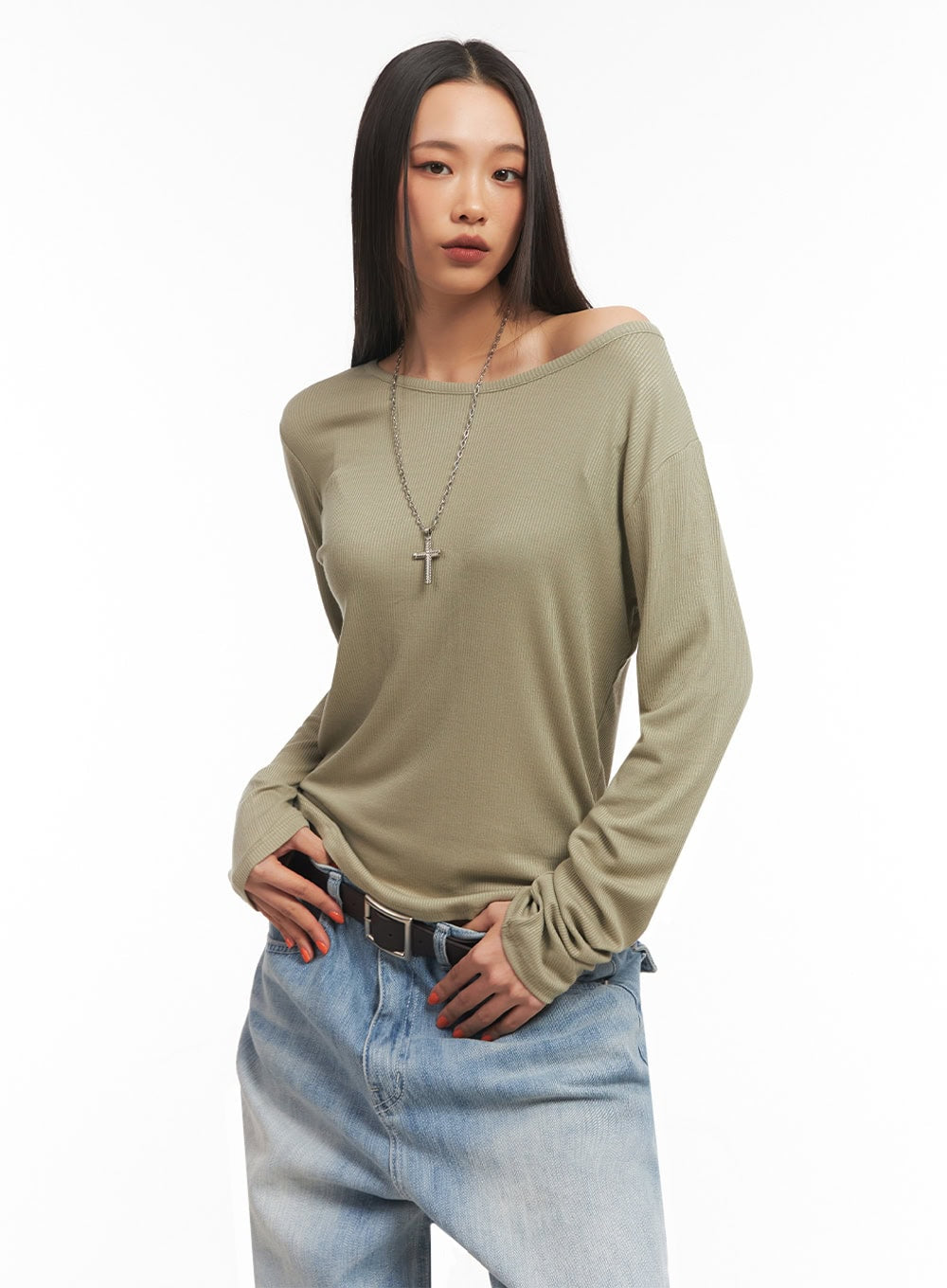 Ribbed Relaxed Long Sleeve Top IA504