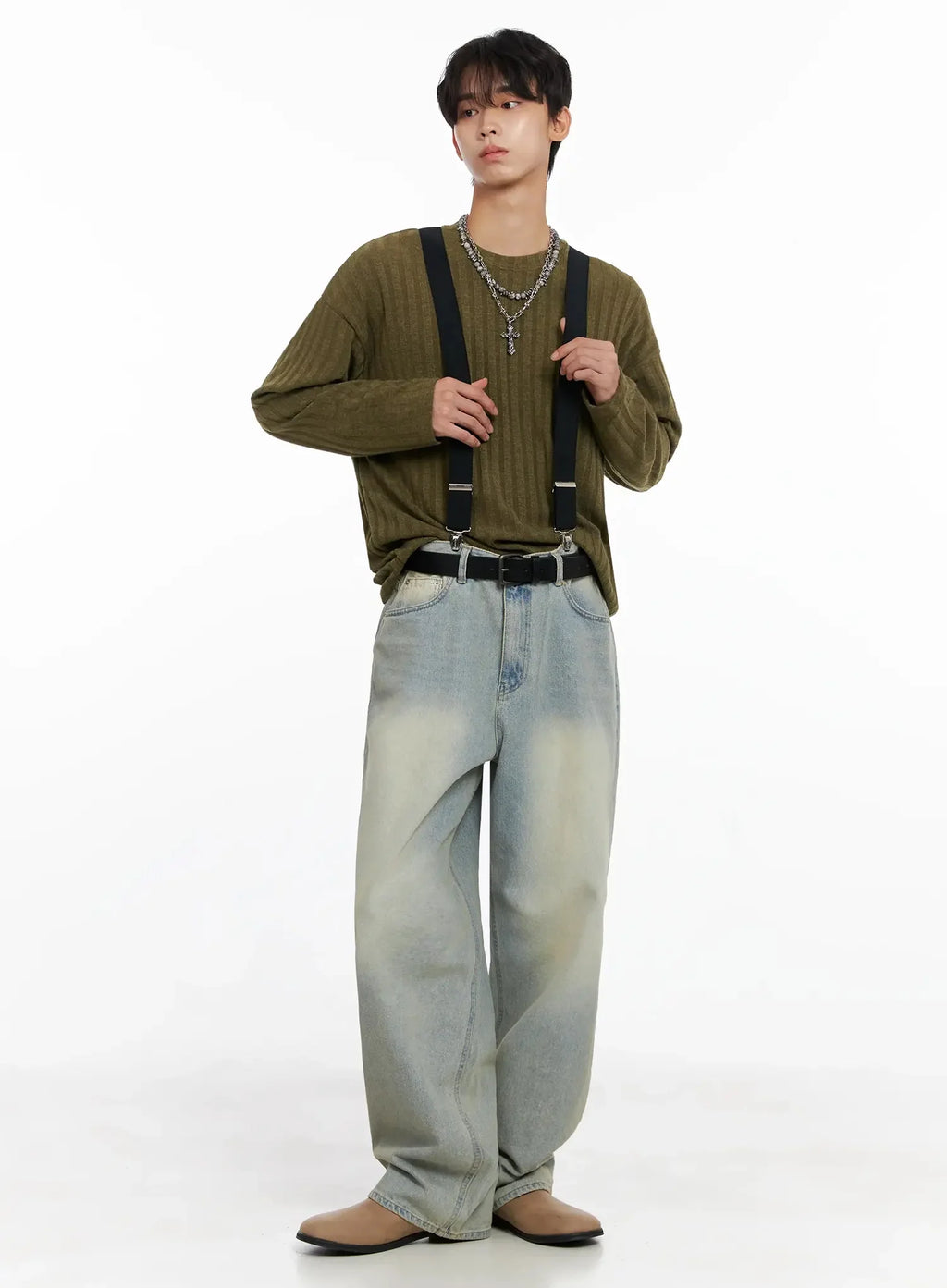 Men's Ribbed Knit Long Sleeve Shirt IO516