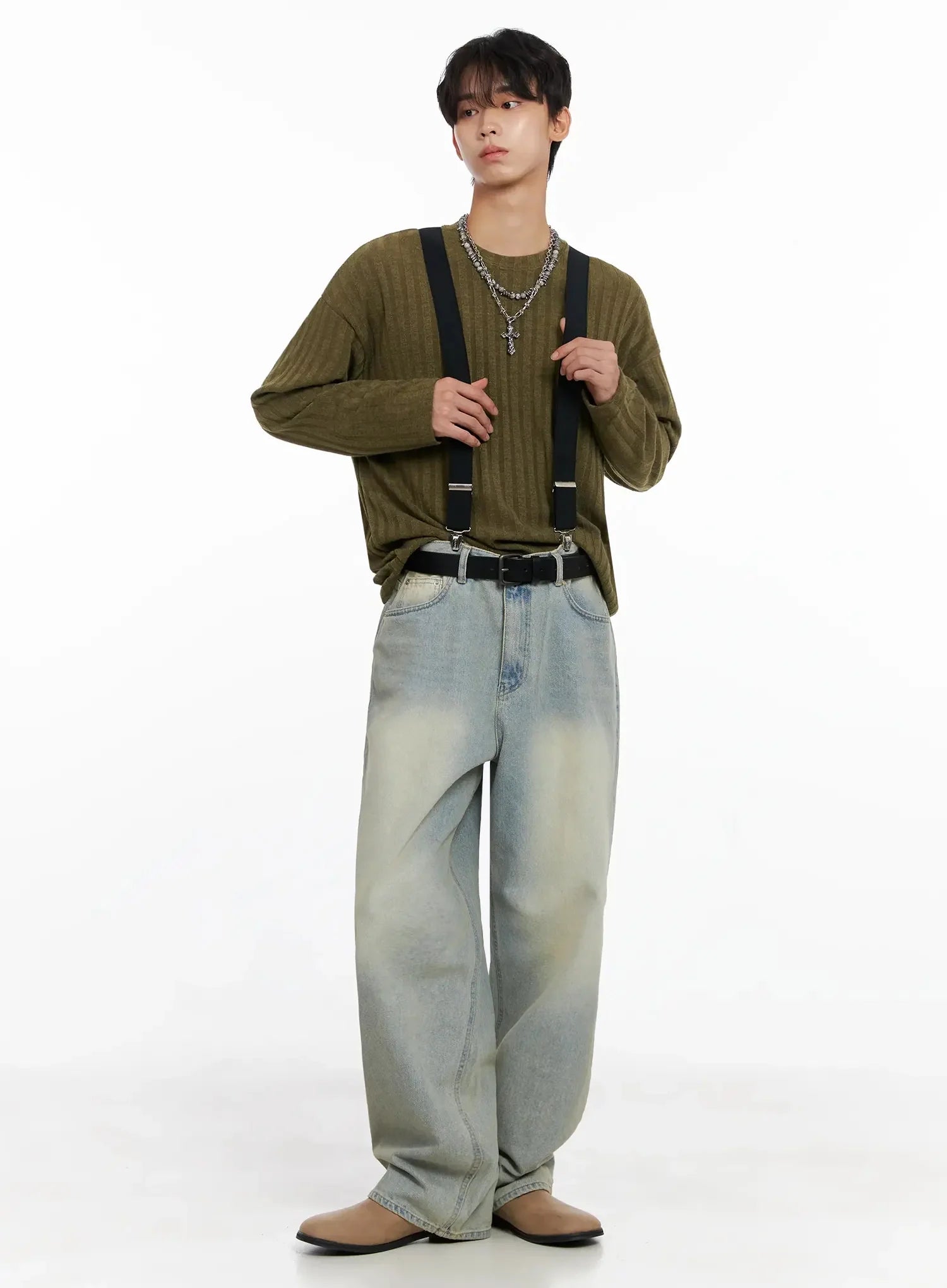 Men's Ribbed Knit Long Sleeve Shirt IO516