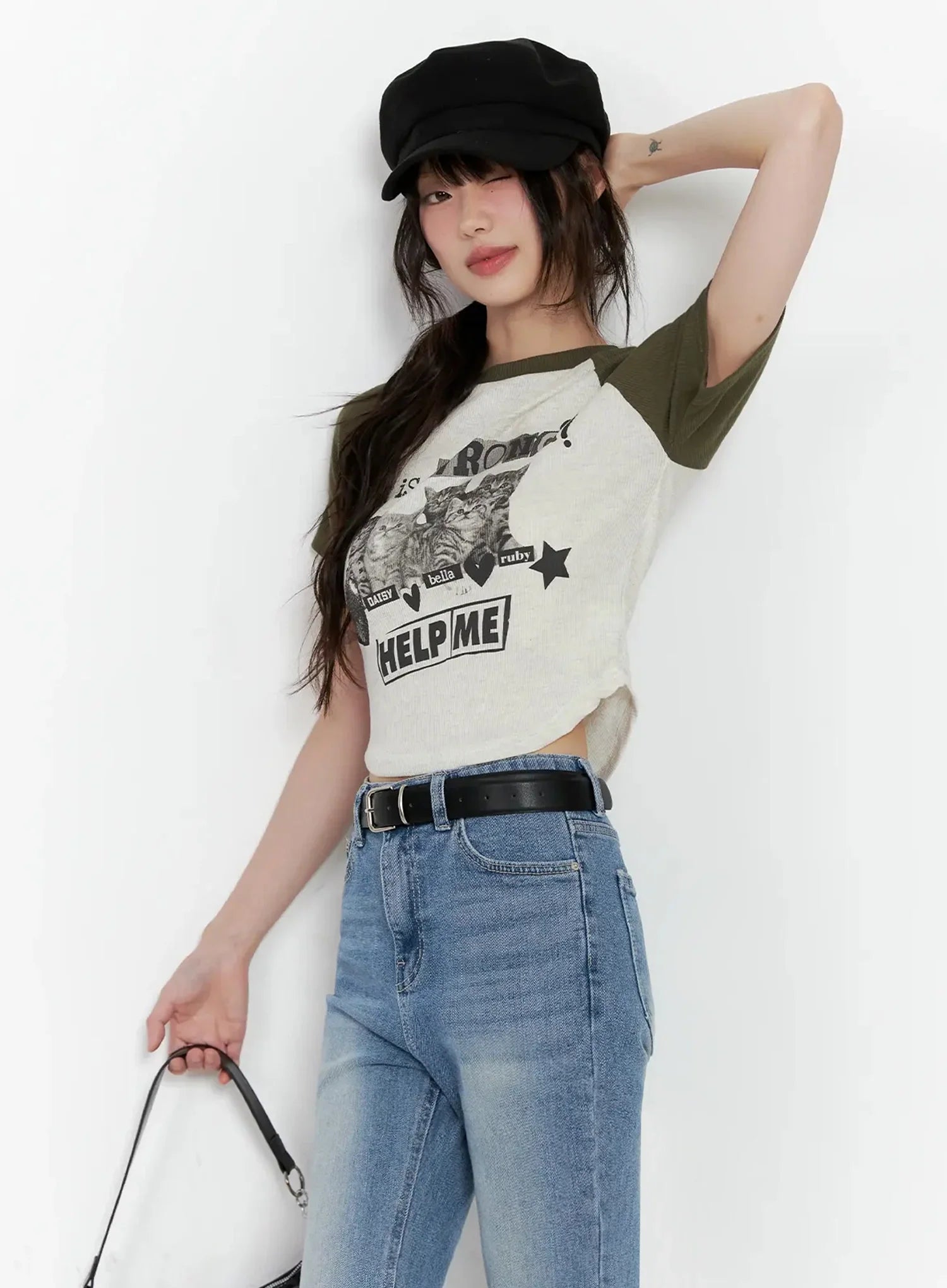 Cat Graphic Raglan Tee IL531