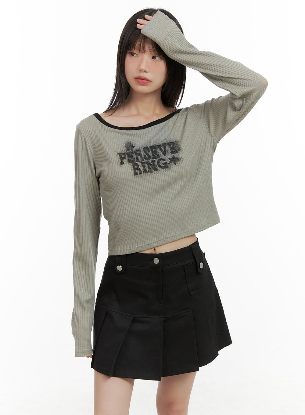 Boat Neck Lettering Crop Top CG427