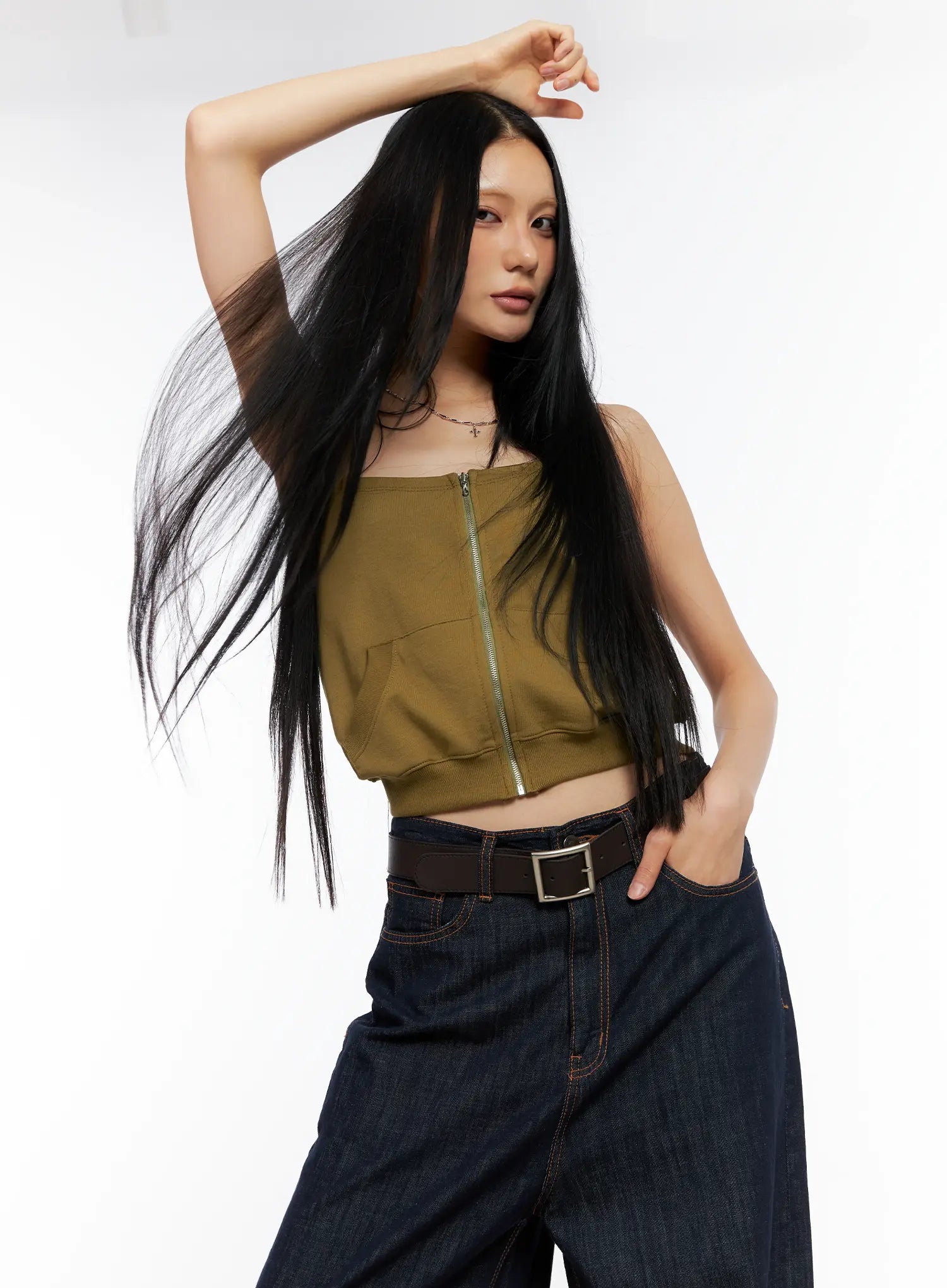 Knit Zip-Up Halter Top CL529