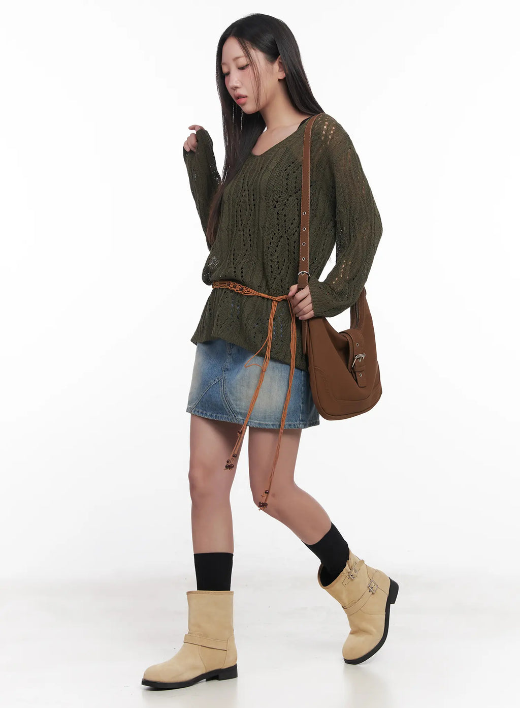 Criss-Cross Sheer V-Neck Sweater CU516