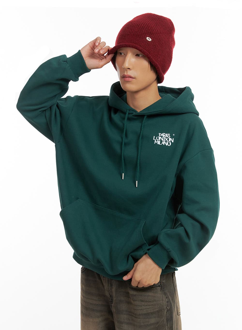 Men's Cotton Hooded Sweatshirt (Dark green) IO402