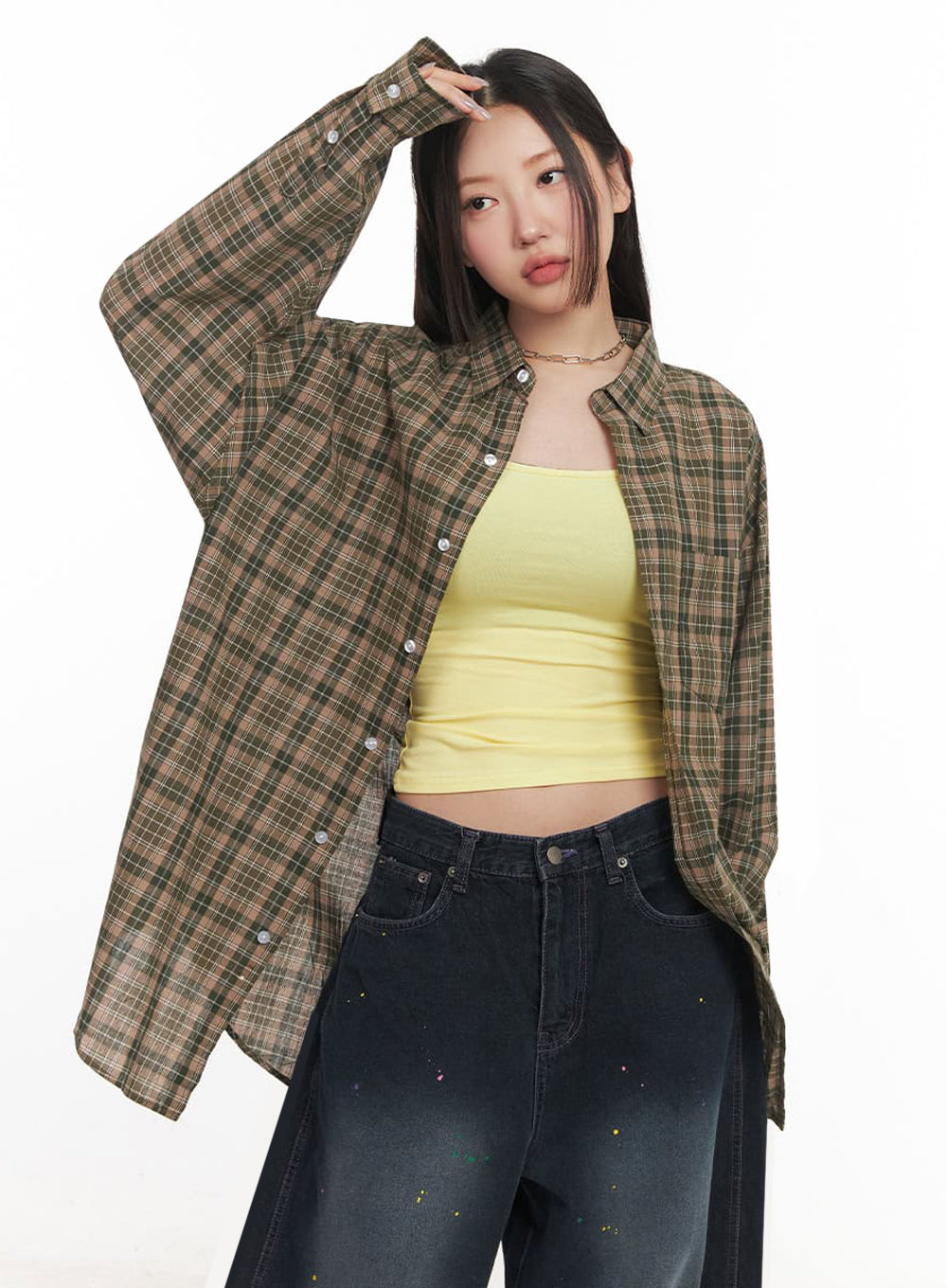Checkered Oversize Collared T-Shirt IM525