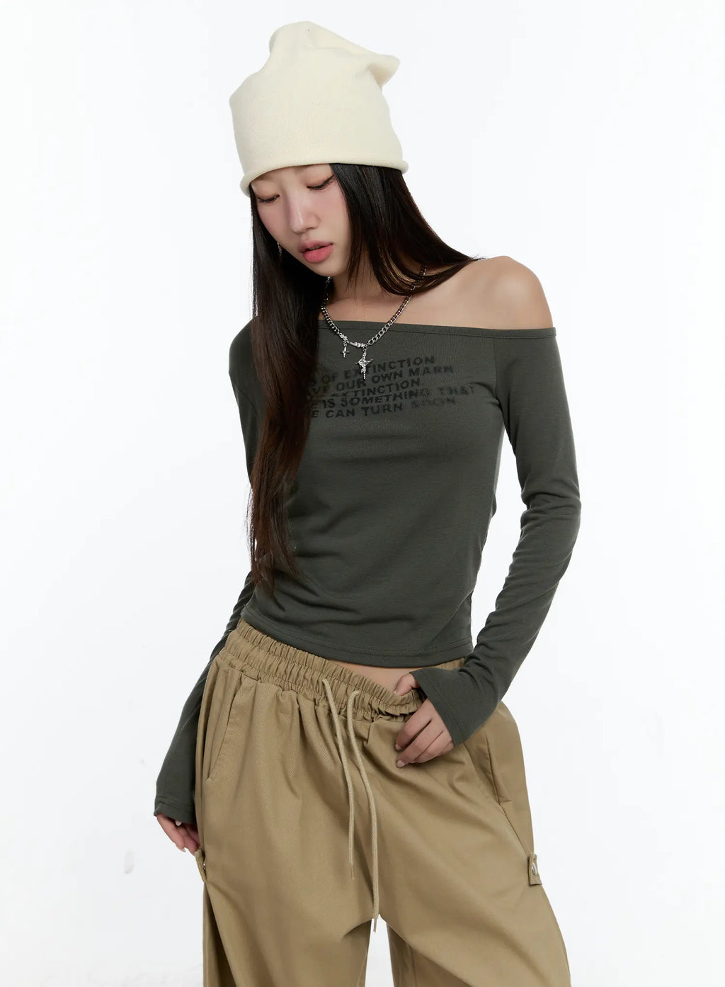 One-shoulder Lettering Long Sleeve CS517