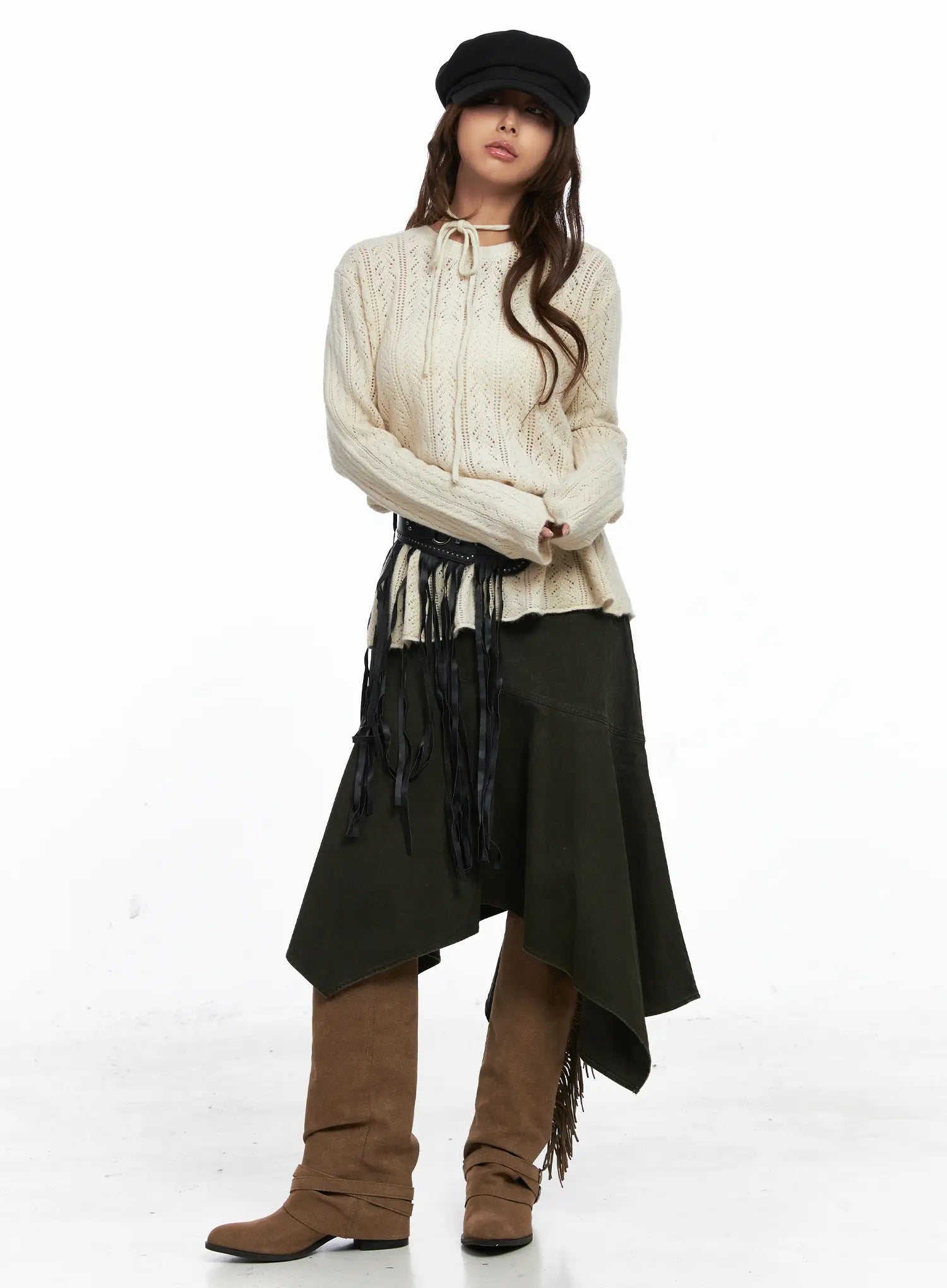 Vintage Wash Asymmetric Midi Skirt CO513