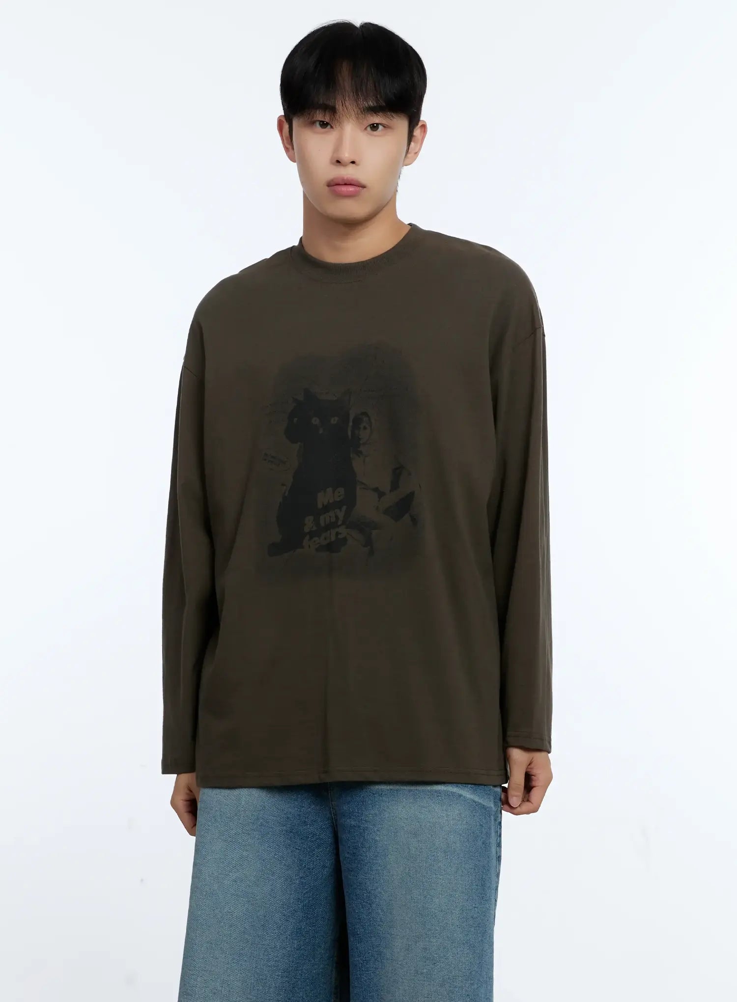 Men's Cat Graphic Long Sleeve T-Shirt IG515
