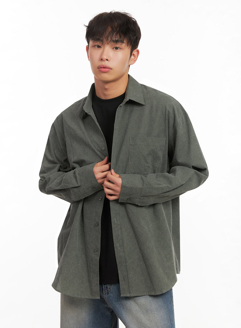 Men's Washed Oversized Collar Shirt ID427