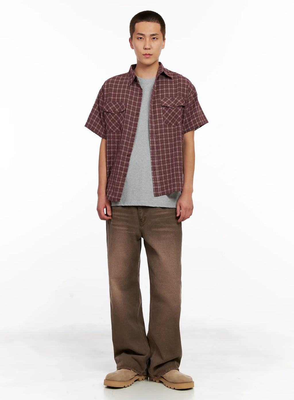 Men's Plaid Short-Sleeve Flannel Shirt IG511