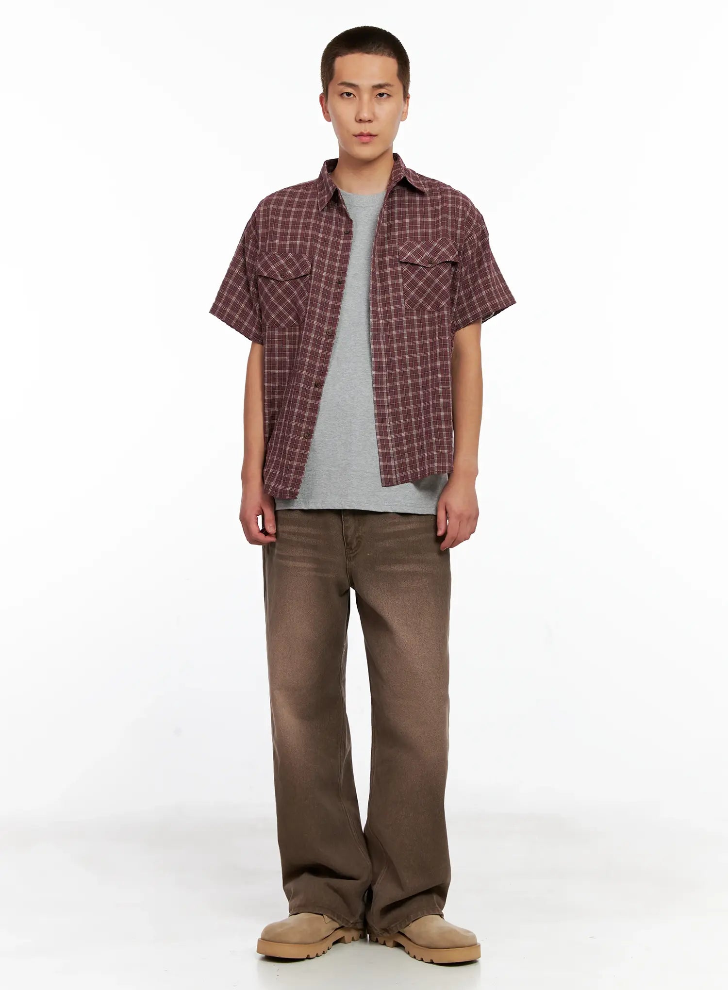 Men's Plaid Short-Sleeve Flannel Shirt IG511