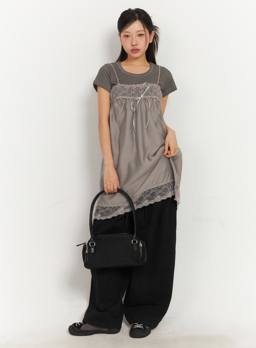 Satin Ribbon Lace Cami Dress IA524