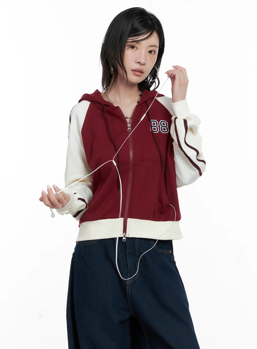 Two-Tone Zip-Up Crop Hoodie CS529