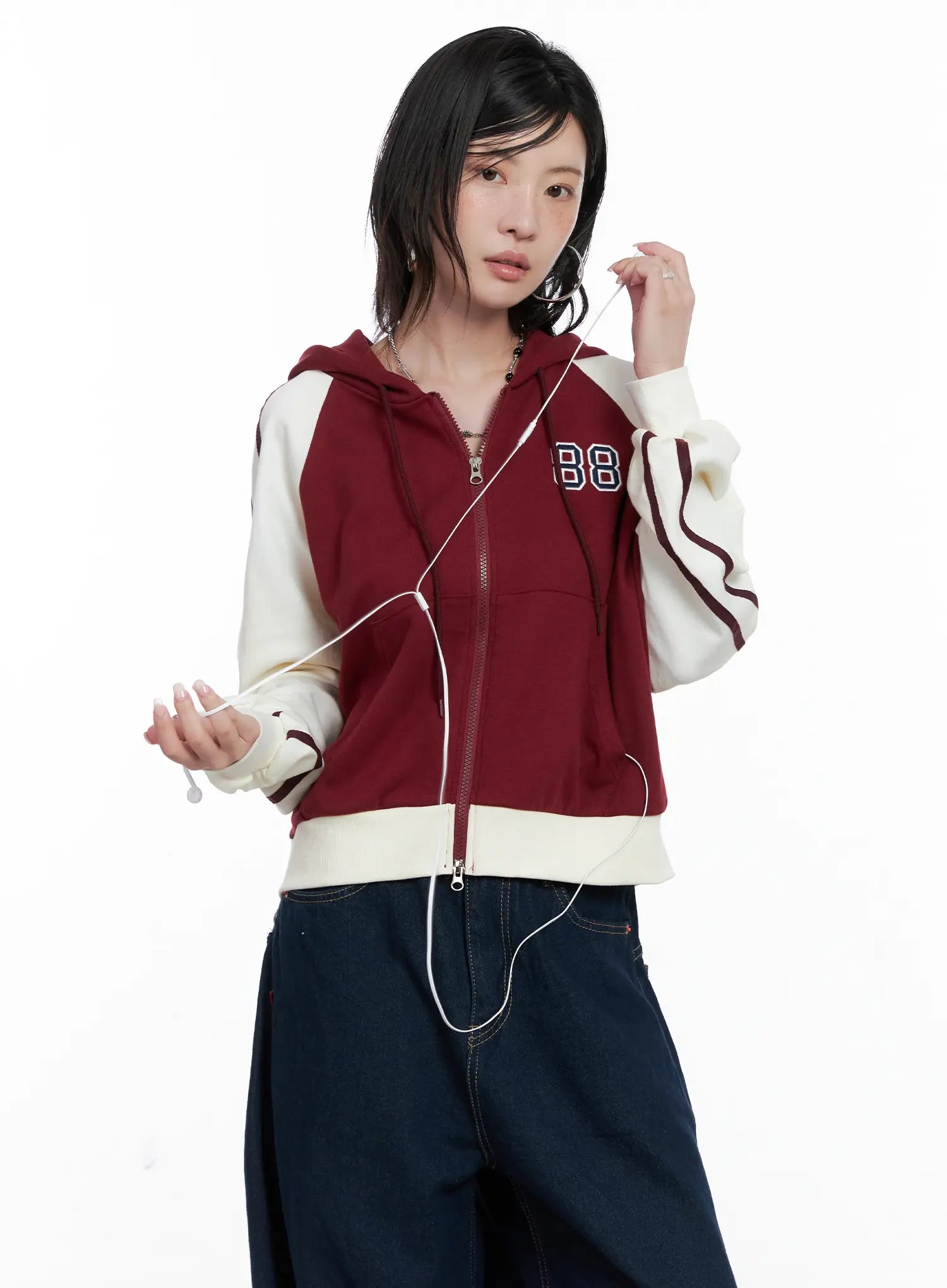 Two-Tone Zip-Up Crop Hoodie CS529