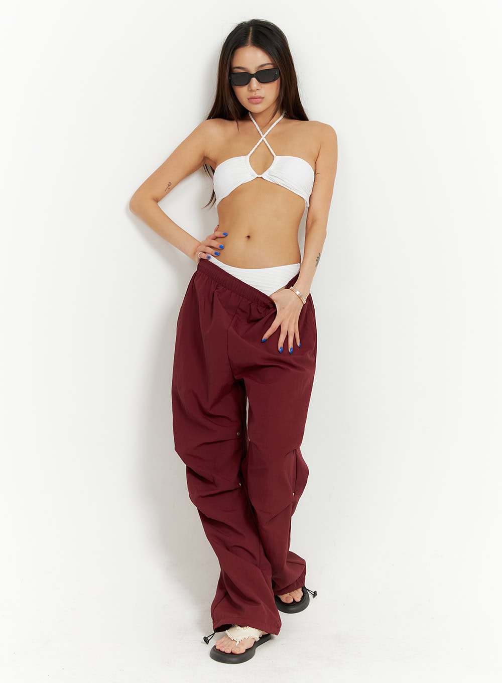 Pintuck Nylon Wide Leg Pants OY408