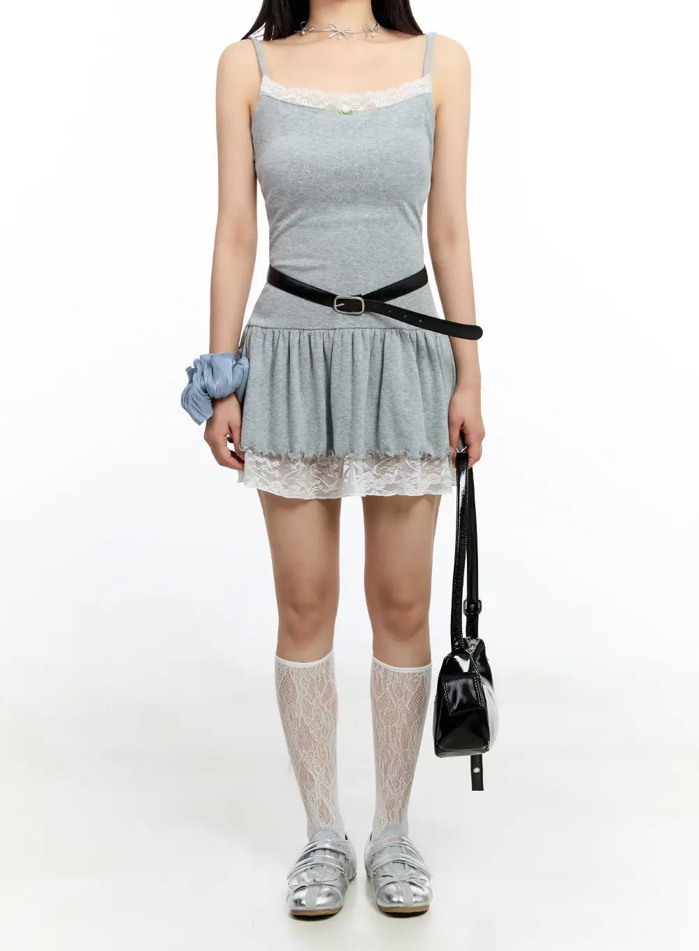 Ribbon Ruffled Lace Mini Dress IU509