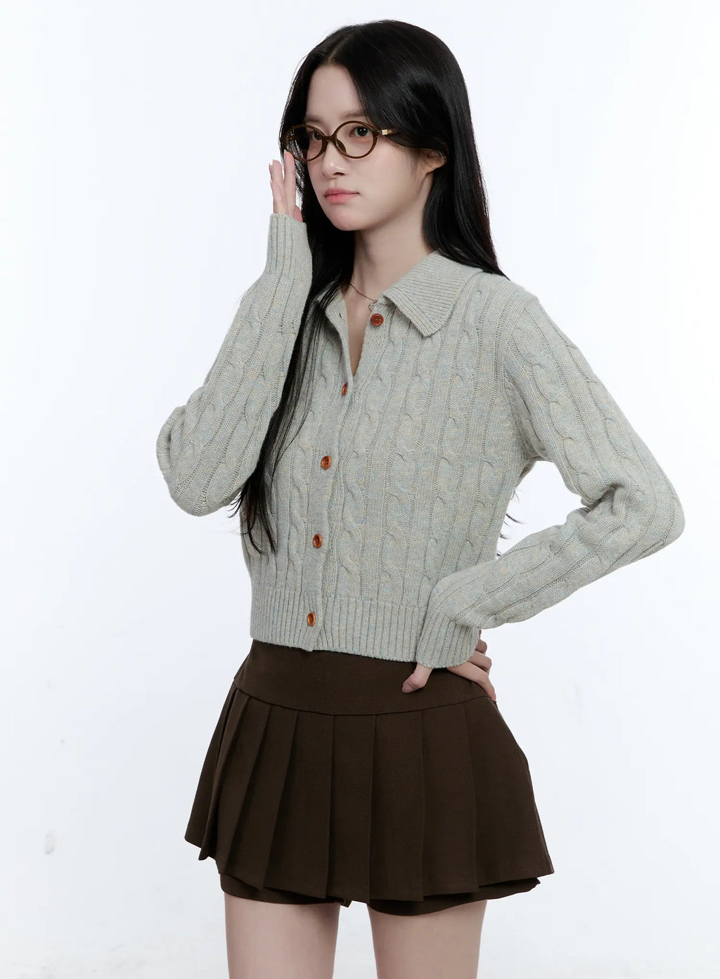 Button-Up Collared Cable Knit Cardigan CG514